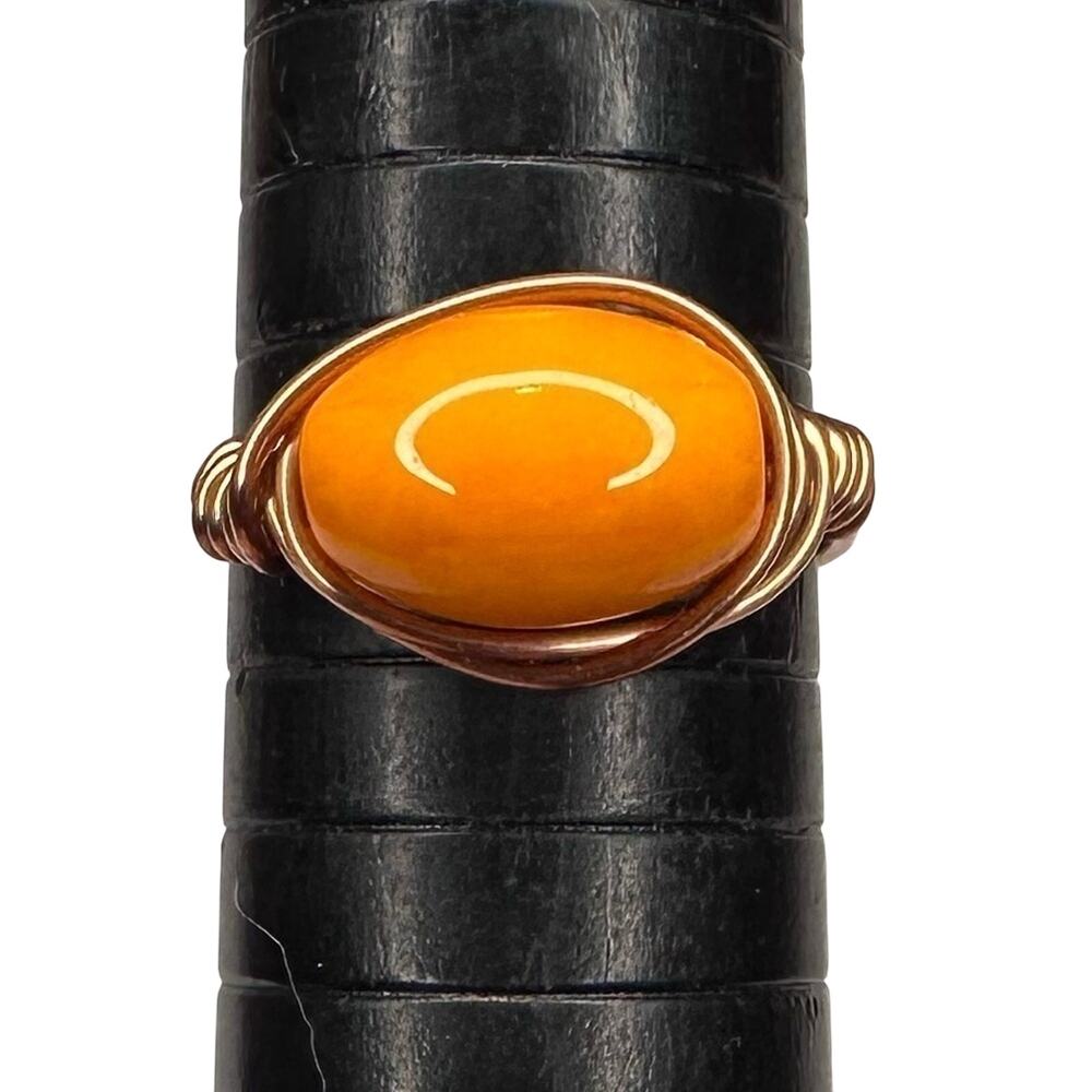 Orange bead ring copper wire wrap handmade